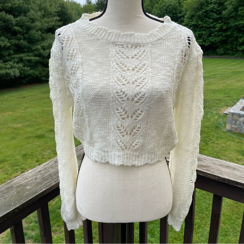 Alter’d State crop top sweater crochet knit boho sheer cottagecore ivory large